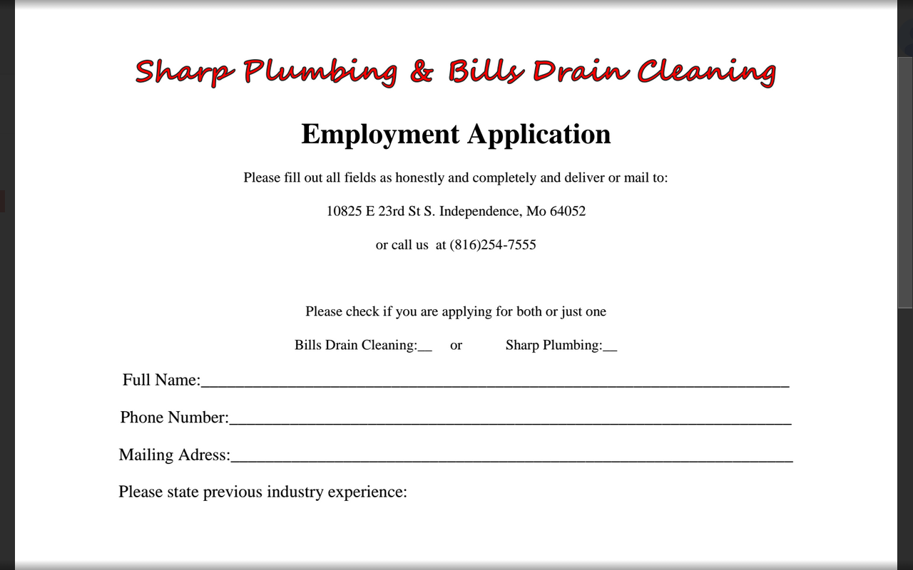 Sharp plumbing Bills drain cleaning application